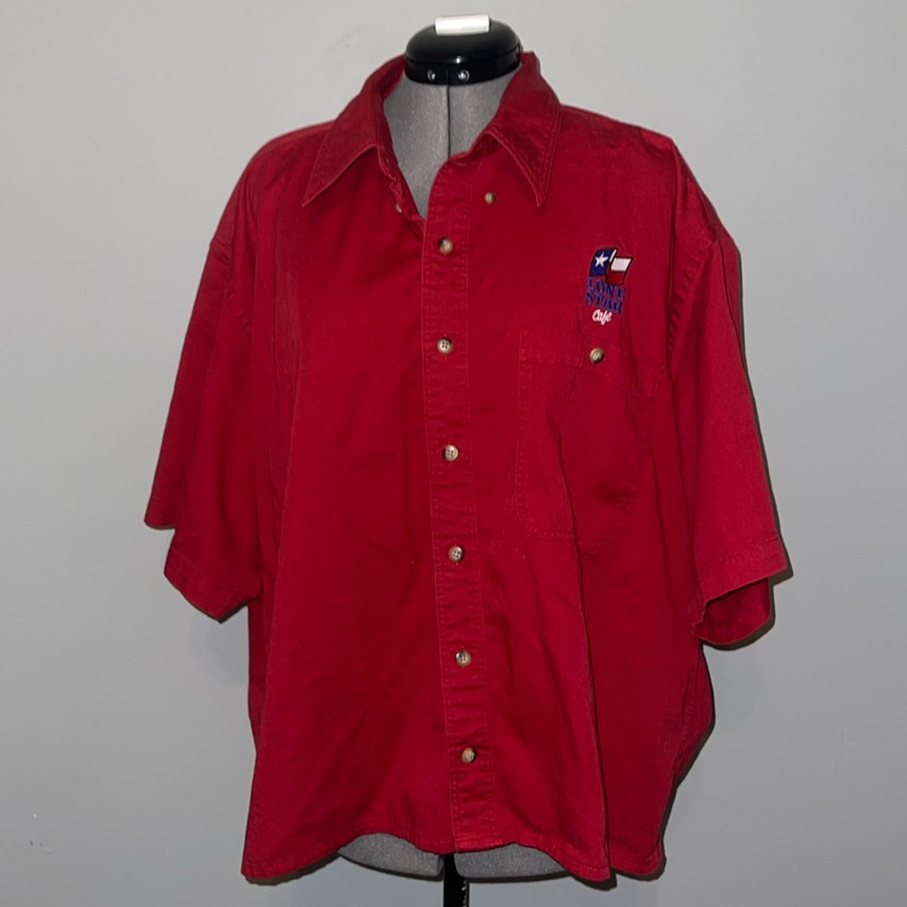 Lone Star Cafe Red 100% Cotton Stretch Button Up Top with breast pocket
